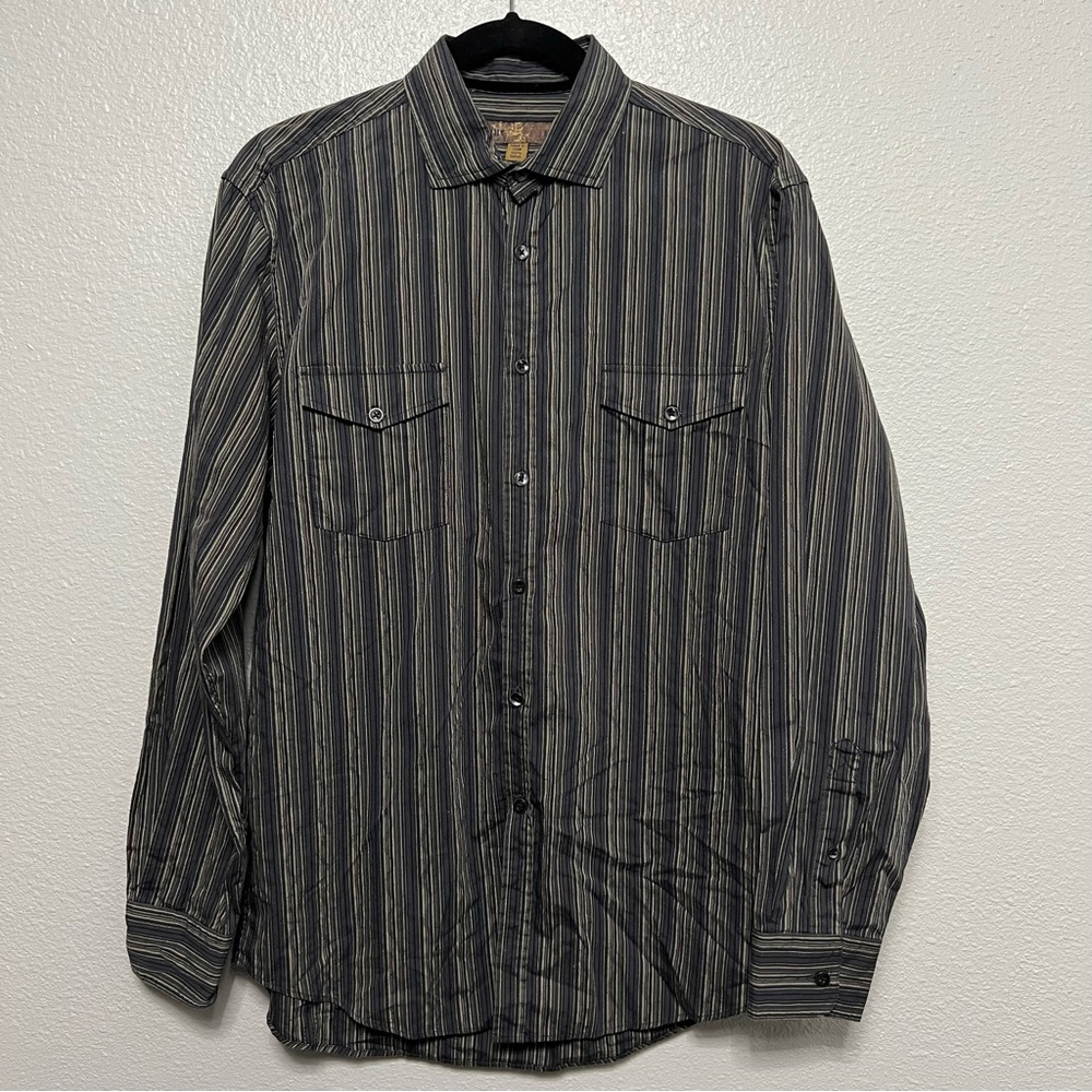 Blue Pronto Uomo Black Brown Men’s Medium Cotton Shirt Textured‎ Stripe